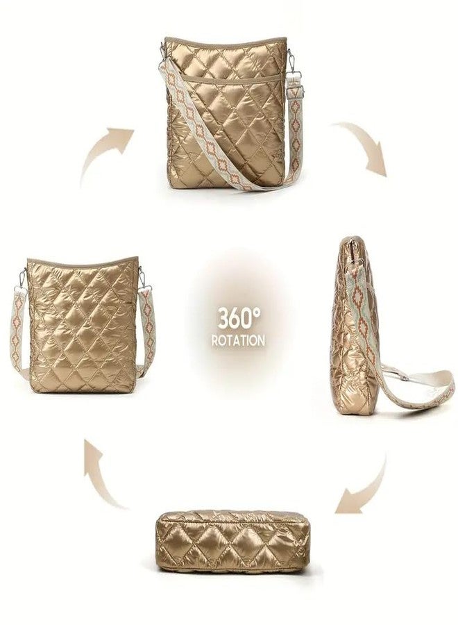 JVCV حقيبة كروسبودي مبطنة للنساء من JVCV® - حقيبة كتف خفيفة الوزن وأنيقة بحزام قابل للتعديل - مثالية للاستخدام اليومي والسفر (ذهبي) - Image 5